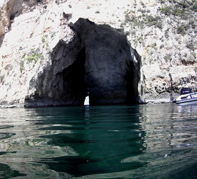 Inland Sea Tunnel at Dwejra, Gozo, viewed from the sheltered Inland Sea
