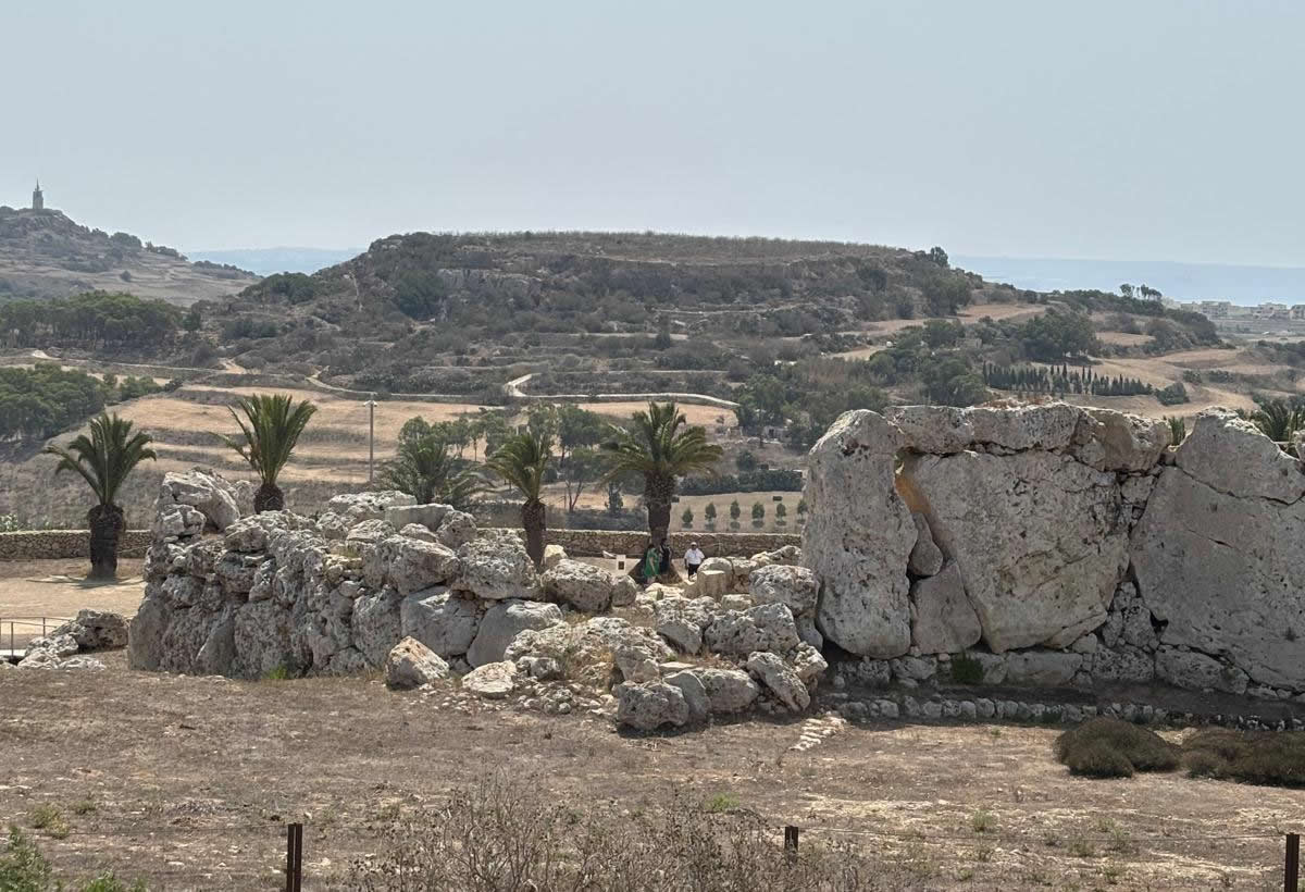 Ġgantija Temples outer wall and surrounding Xagħra landscape